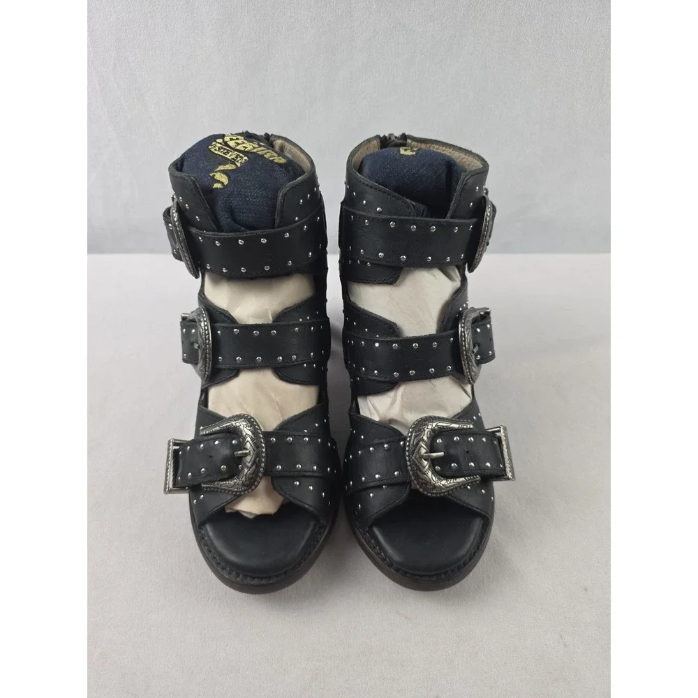 New Freebird By Steven Women Violet Black Leather Sandals Size US 9.5